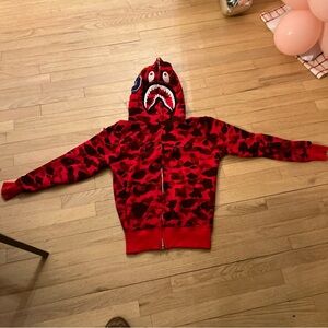 Bape Red Camouflage Shark Hoodie